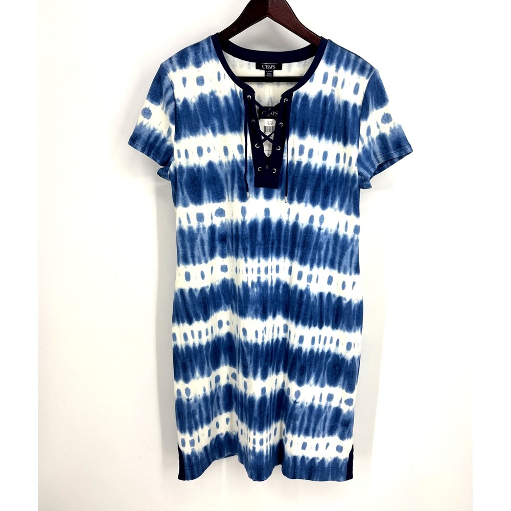 Chaps Dress Women's Size XL Tie Dye Blue White Boho Festival Beach Retail $69